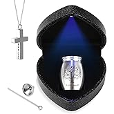 Small Urns for Human Ashes Keepsake with Heart Box, Urn Necklace and Funnel, Beautiful Memorial Gifts for Loss of Loved One, Mini Cremation Urns That Holds Ashes, Silver