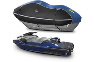 LI LIBZAKI LIBZAKI Jet Ski Cover PWC Cover 2-3 Seats Heavy Duty Waterproof 600D UV Resistant Fits for Yamaha Sea-Doo Kawasaki up to 112"~135" Blue/Black