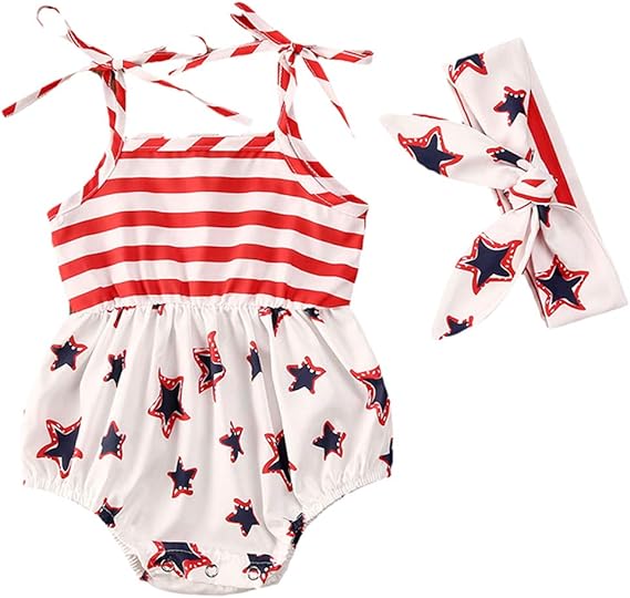 Amazon Co Jp Xkwyshop 7月4日新生児 乳児 赤ちゃん 女の子 服 ストライプ柄 スター 7月4日 ベビーガール ロンパース服 ヘッドバンド 0 24m 服 ファッション小物