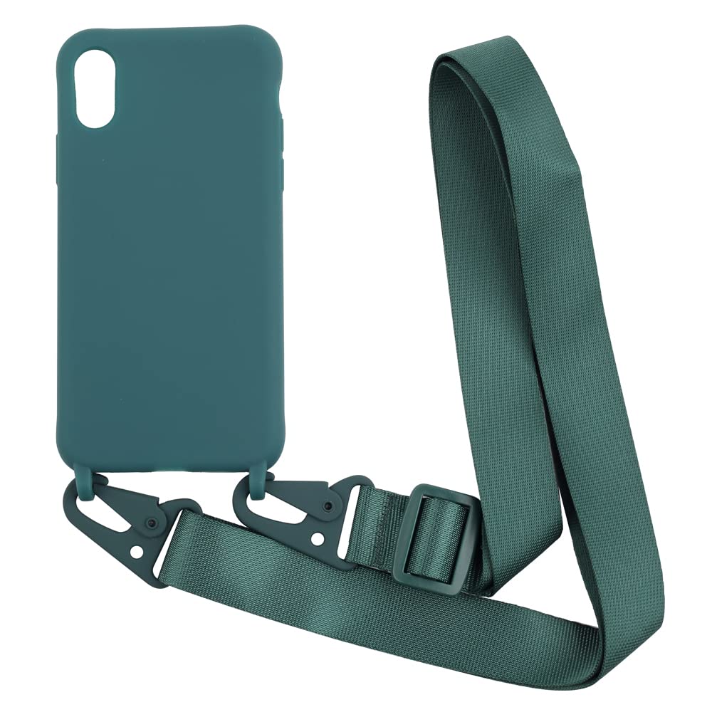 PuYu Zhe Compatible With iPhone Xs Max Case,Soft Matte Silicone TPU Crossbody Cover with Adjustable Neck Cord Lanyard Strap,Slim Stylish Shockproof Lanyard Case-Dark Green