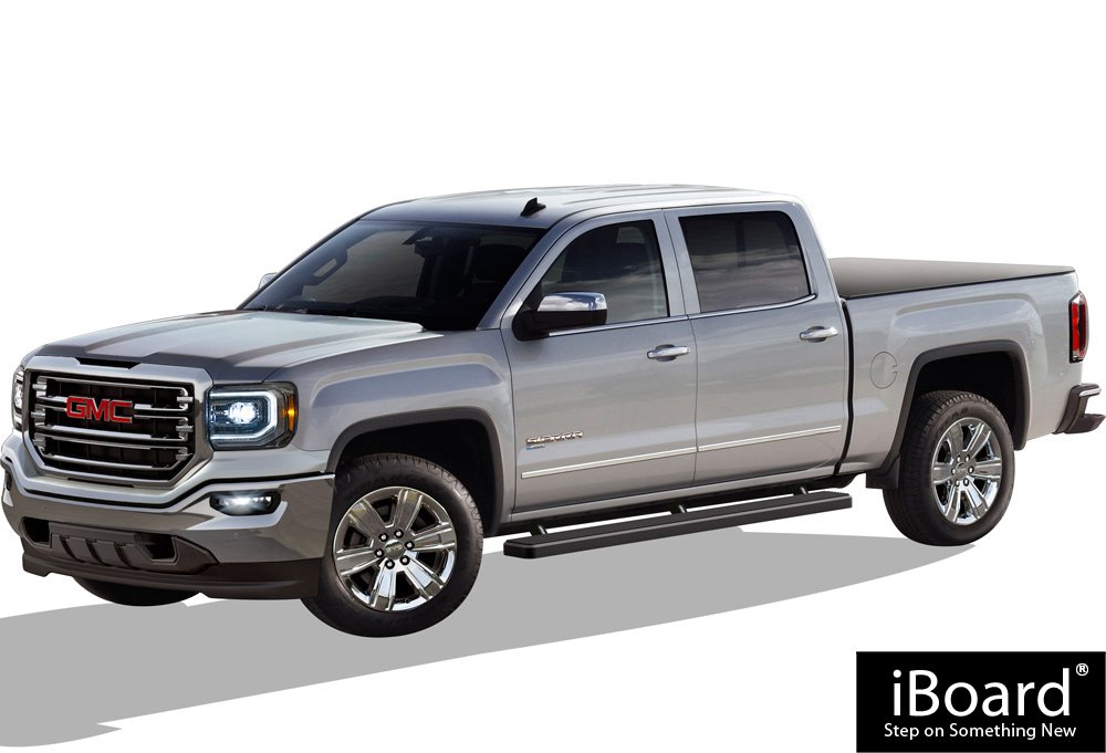 APS iBoard (Black Powder Coated 5 inches) Running Boards | Nerf Bars | Side Steps | Step Rails 2007-2018 Chevy Silverado/GMC Sierra Crew Cab