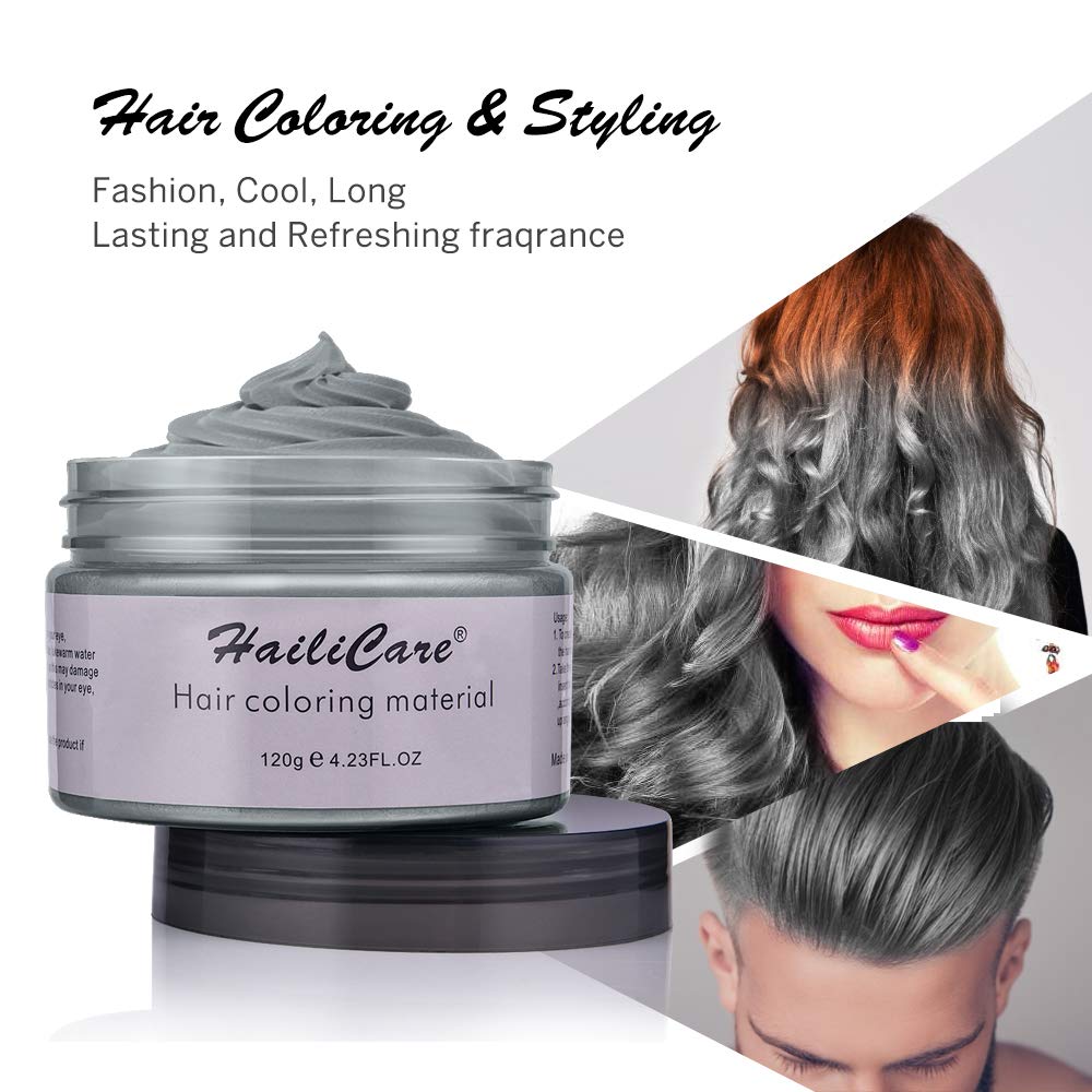 Silver Gray Temporary Hair Dye Wax 4.23 oz, HailiCare Instant Colored Hair Color Wax, Natural Hair Pomades Hairstyle Cream Coloring Clay for Men and Women Party, Festival, Cosplay & Halloween: Beauty