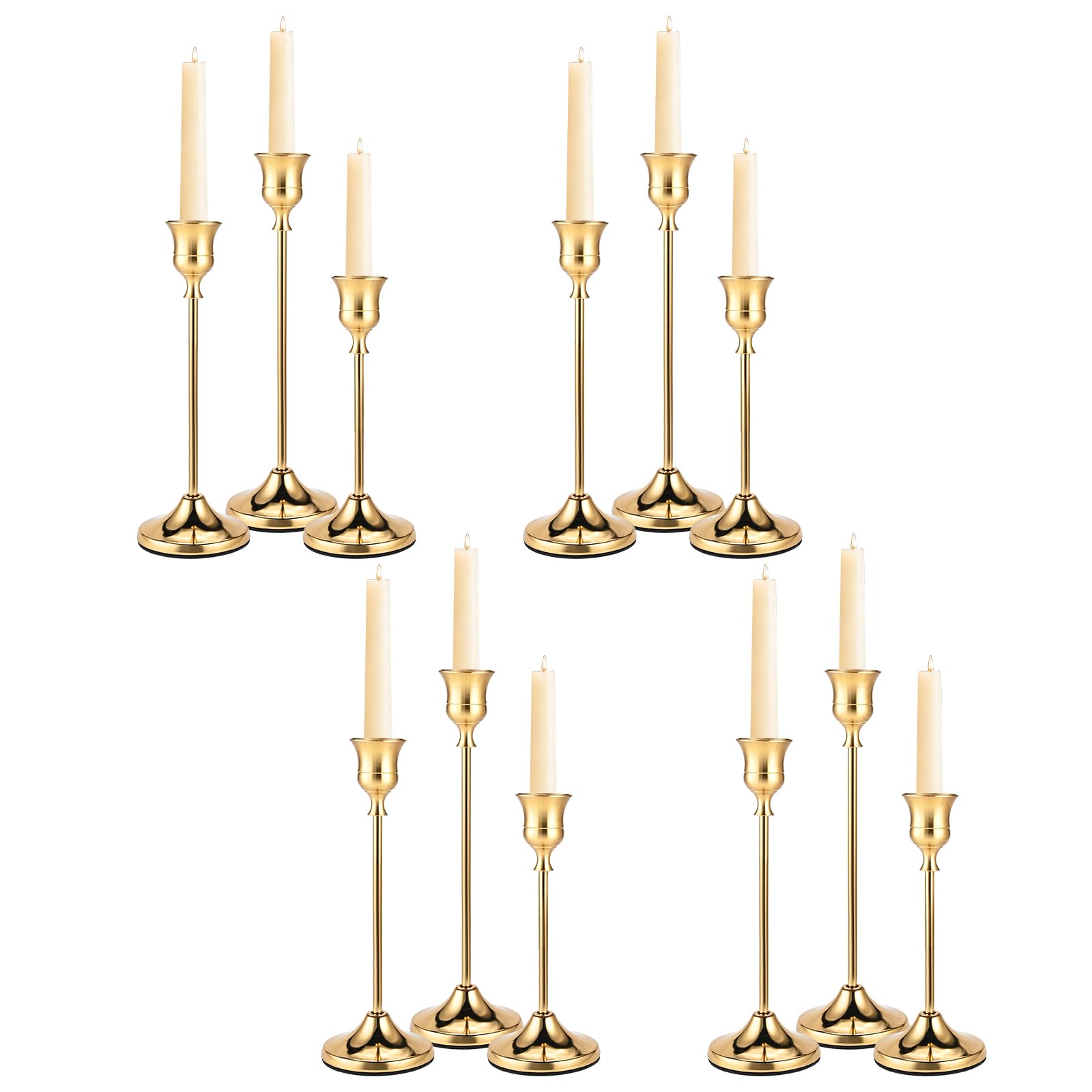 Photo 1 of Brass Gold Candle Holders Set of 12, Metal Taper Candlestick Holders in 3 Heights - Vintage Candle Stick Holder Brass Decor - Candle Holder Centerpieces for Wedding Table Home Christmas Decoration