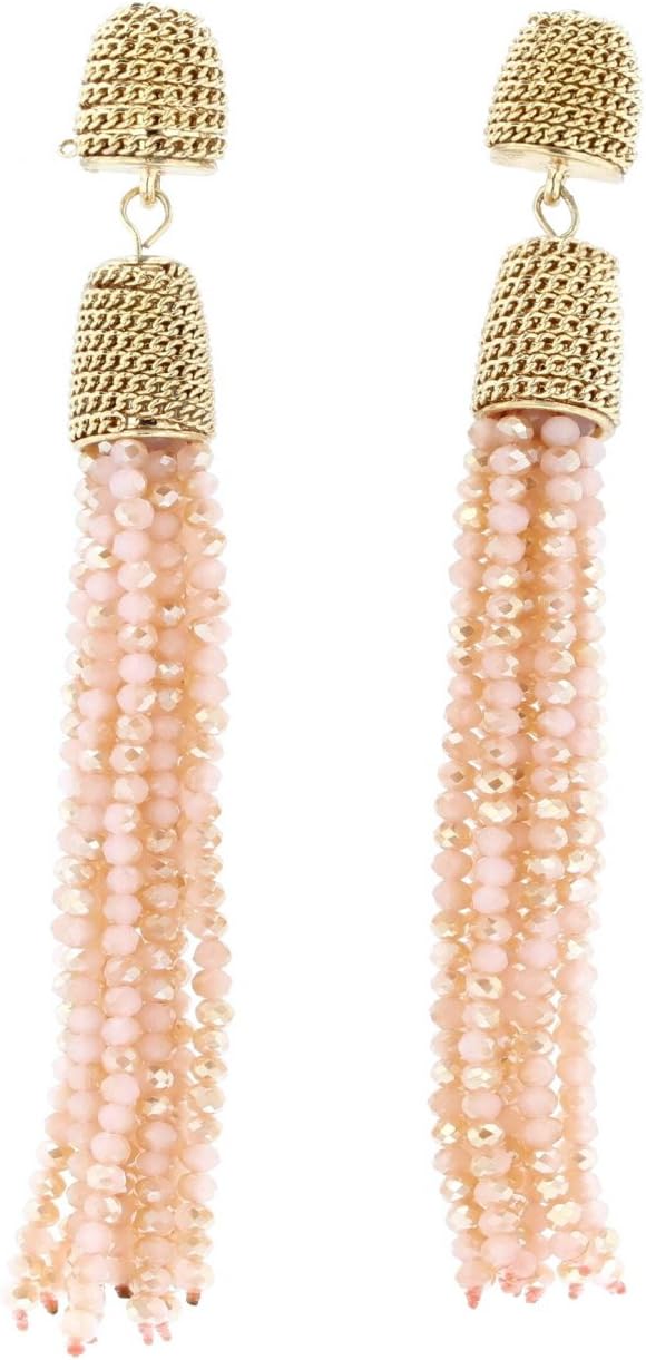 Violet & Virtue Women's Gold Tone Long Beaded Tassel Earrings (Rose)