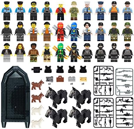 30-Piece Minifigures with 74 PCS Accessories Incl Weapon Set and Horses Interchangeable Hats/Hair Legs Bodies - Compatible with Most Major Brands of Building Blocks - by Nicolababe (Police/Terrorist)