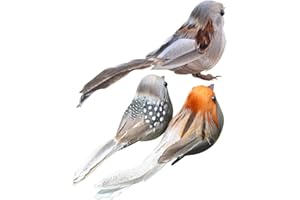 NUOBESTY Artificial Sparrow Clip-On Birds 3Pcs Set, Realistic Feathered Garden Ornaments for Home and Outdoor