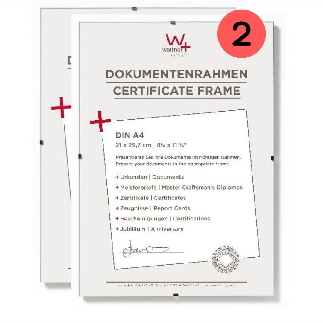 walther Design Picture frame clear Glass21 x 29,7 cm (DIN A4) document frame Double Pack, frameless Picture holder RB130KD