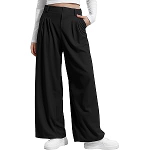 Ctreela Women's High Waisted Palazzo Pants Wide Leg Stretchy Work Dress Slacks Trousers for Business with Pockets