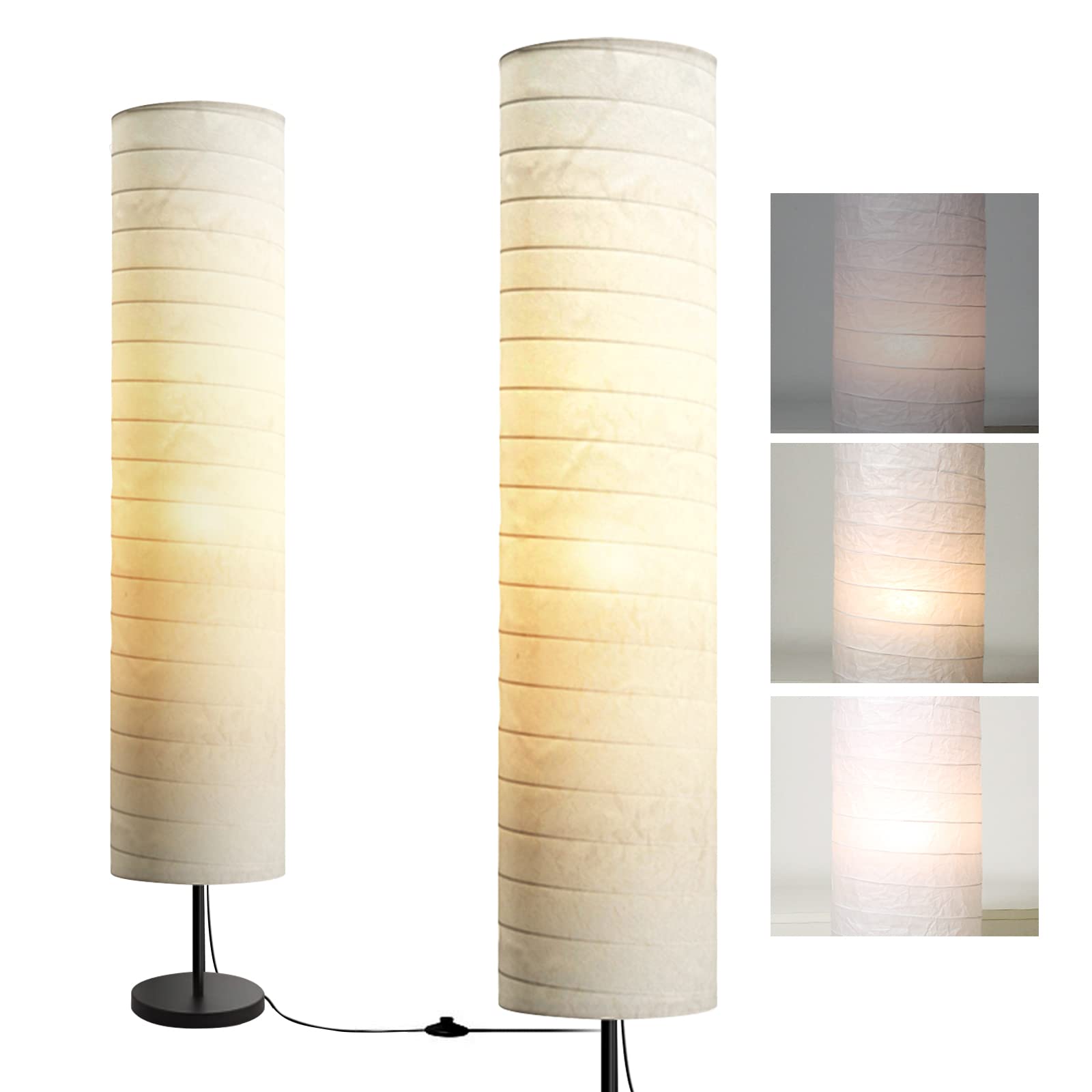 Floor Lamp Tall Lamps for Living Room, 3 Levels Brightness Paper Floor Lamp, Modern Lamp with White Fabric Shade, 116cm Floor Lamps Modern for Bedroom and Office Reading Lighting (White)