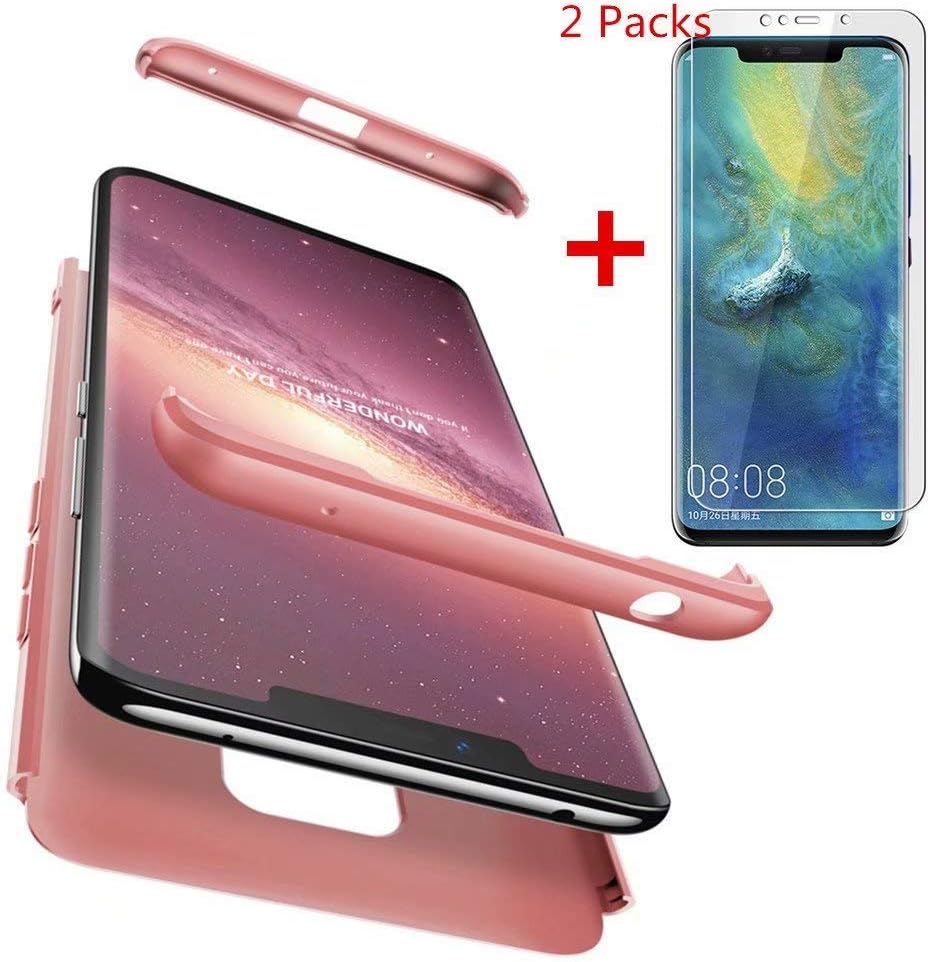 AILZH 360 degree cover compatible with Huawei mate 20 pro Case+【2*soft HD screen protector】 360 degree Cover Anti-Shock 360°Full Body Protective Anti-Scratch Matte Bumper(rose)