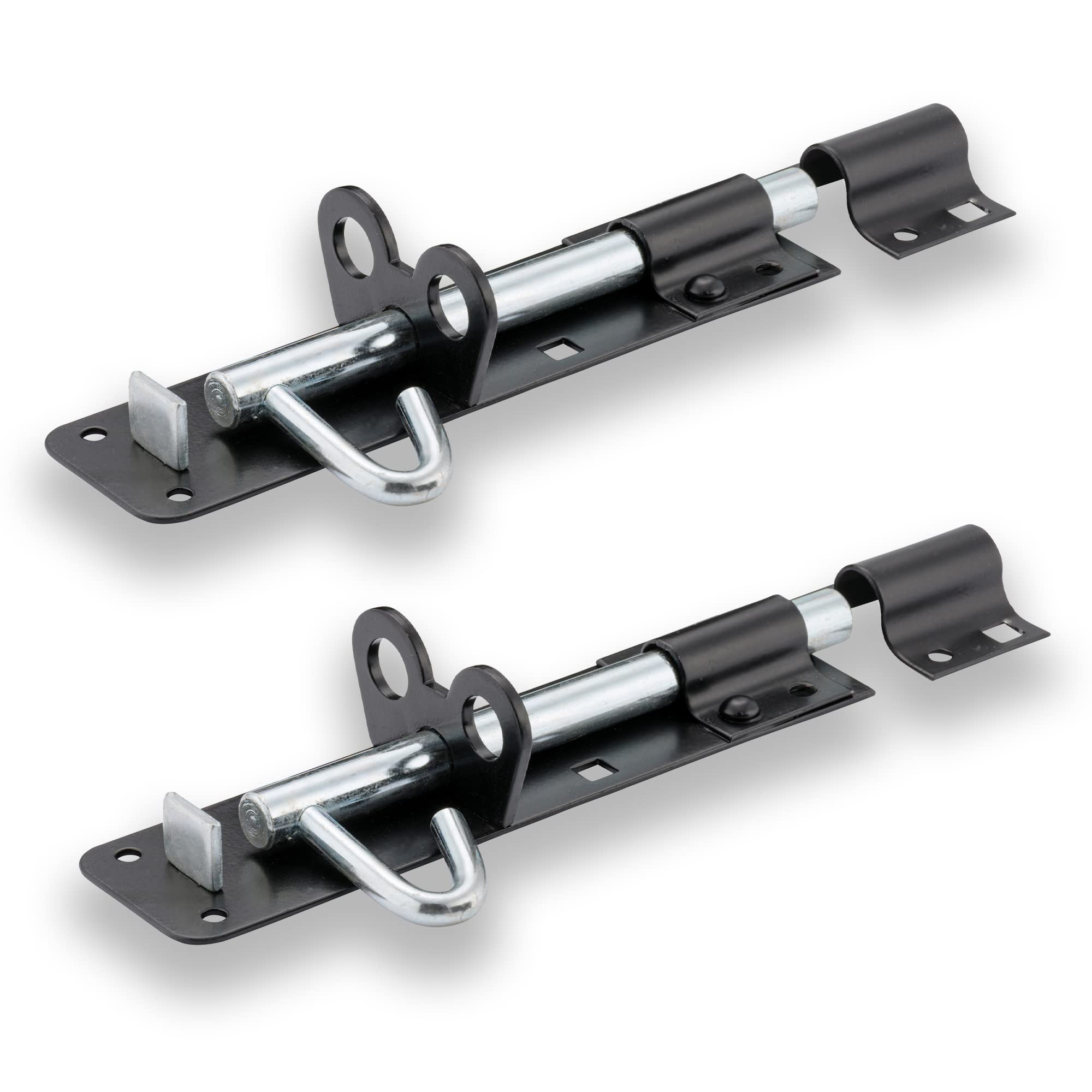 XFORT® 2 Pack Brenton Strong Sliding Lockable Padbolt 200mm (8") Ideal for use with Shed Doors, Gates and Outhouse Doors (200mm, Black)