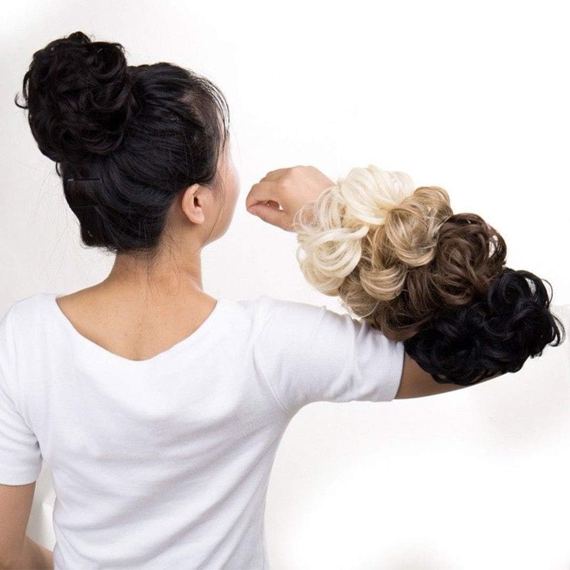 Messy Hair Scrunchies & Bun Extensions, Curly Wavy Hair Pieces for Women's Updo, Ponytail & Donut Hairstyles - Image 5