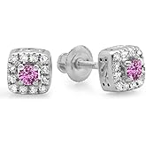Dazzlingrock Collection Valentine's Day Gift Womens Square Frame Halo Stud Earrings, 10K Solid White Gold