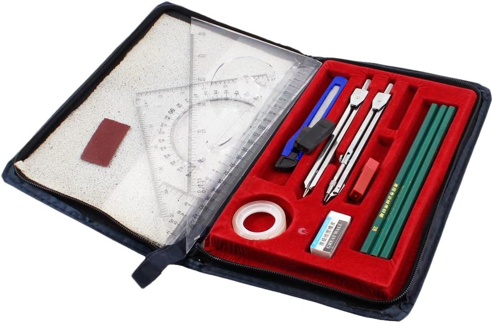 Clobeau Study 16-piece Compass and Geometry Kit Drawing Drafting Tools Set for Students with A Zipper Bag : Office Products