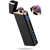 Electric Arc Lighter USB Rechargeable Windproof Flameless Plasma with Battery Indicator for Fire, Cigarette, Candle - Outdoors Indoors | Bright-Black (Upgraded).