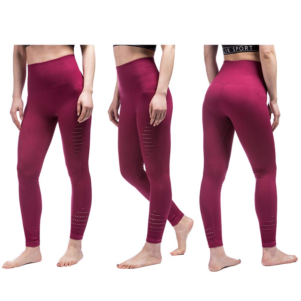 TINLUNG High Waist Yoga Pants with Tummy Control Hollow Out Design Fitness Workout Leggings Running Sports Gym Stretch Tights Trousers for Women Wine Red M