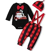 VINUOKER Baby Boy First Christmas Outfit Set Xmas Santa Baby 3pc Christmas Clothes