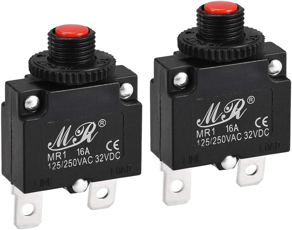 Sourcingmap Thermal Circuit Breakers 16A 125/250V AC 32V DC Push Button Manual Reset Overload Protector Switch 2 Pcs