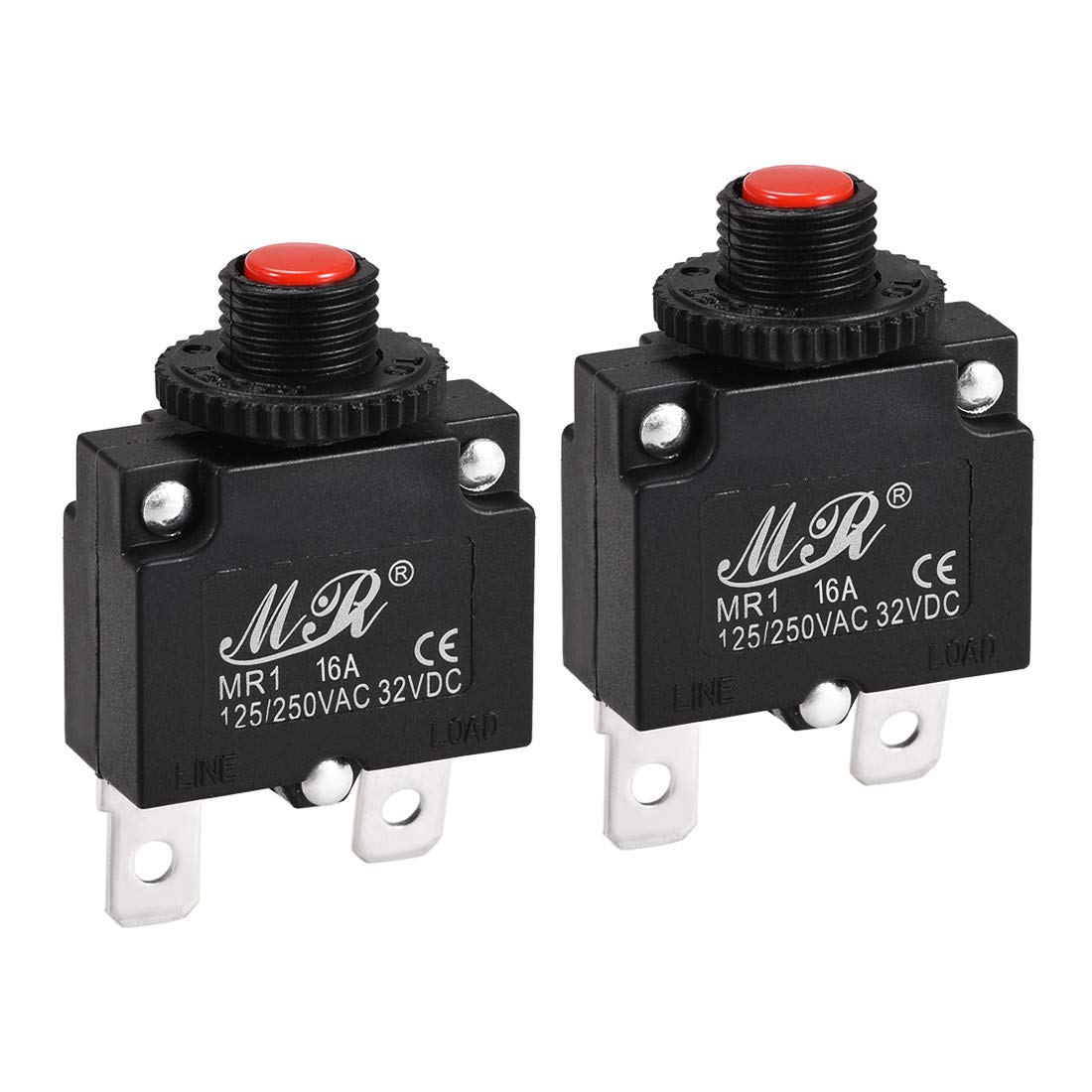 Sourcingmap Thermal Circuit Breakers 16A 125/250V AC 32V DC Push Button Manual Reset Overload Protector Switch 2 Pcs
