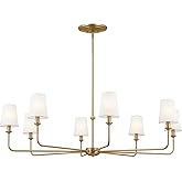 Kichler Pallas 8-Light Chandelier in Brushed Natural Brass, Classic Ceiling Light Fixture with Optional Linen Tapered Shades 