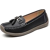 YOUNIFIZ Women's Faux Leather Flat Loafers Classic Casual Comfort Slip-On Shoes Soft Sole Dress Shoes(Black,Size 6)