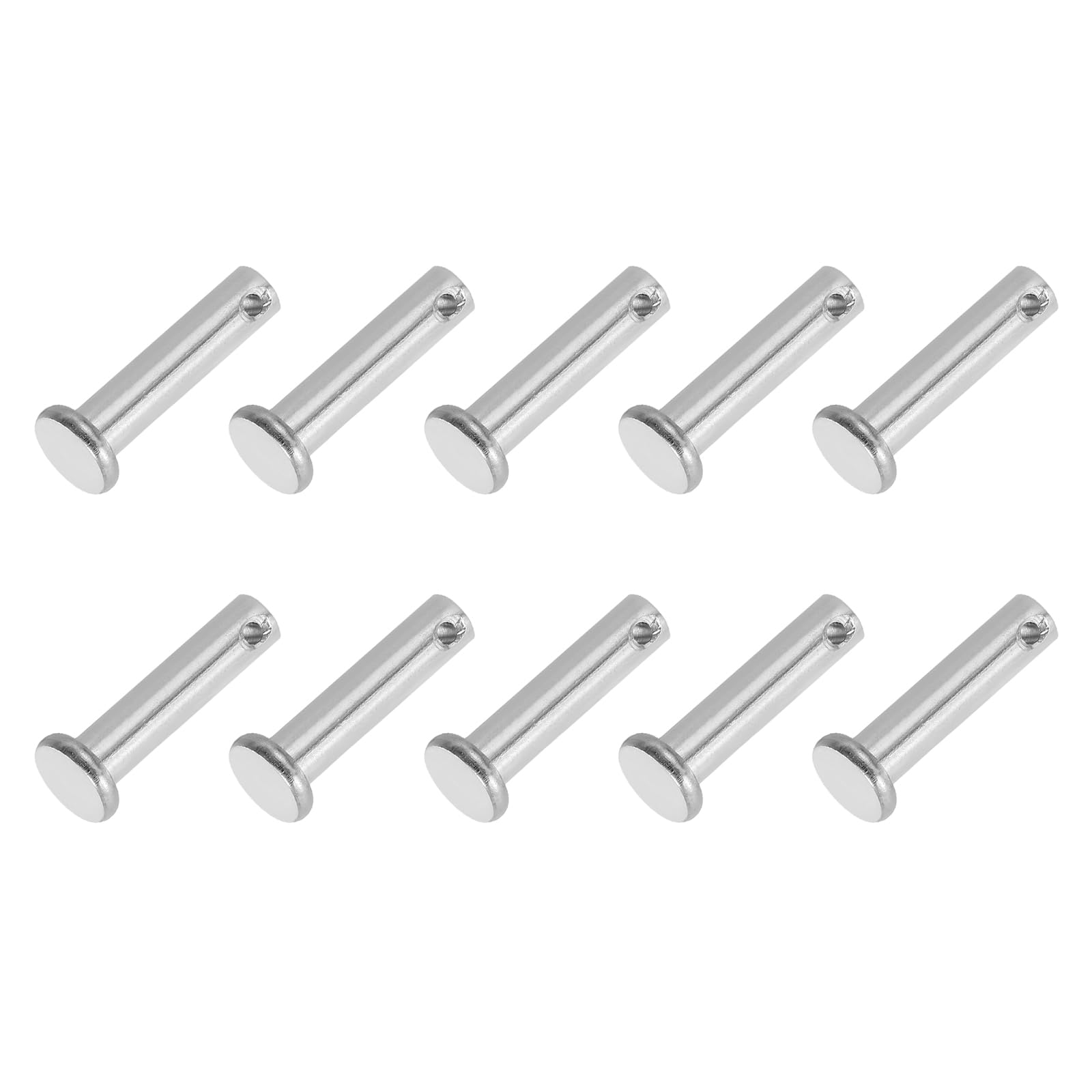 PATIKIL 6 x 30 Mm Single Hole Clevis Pins, 10 Pcs 304 Stainless Steel Flat Head Pin for Hitch Pin Lock Link Hinge Systems, Silver