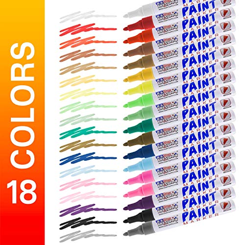 U.S. Art Supply 18 Color Set of Medium Point Tip Oil Based Paint Pen