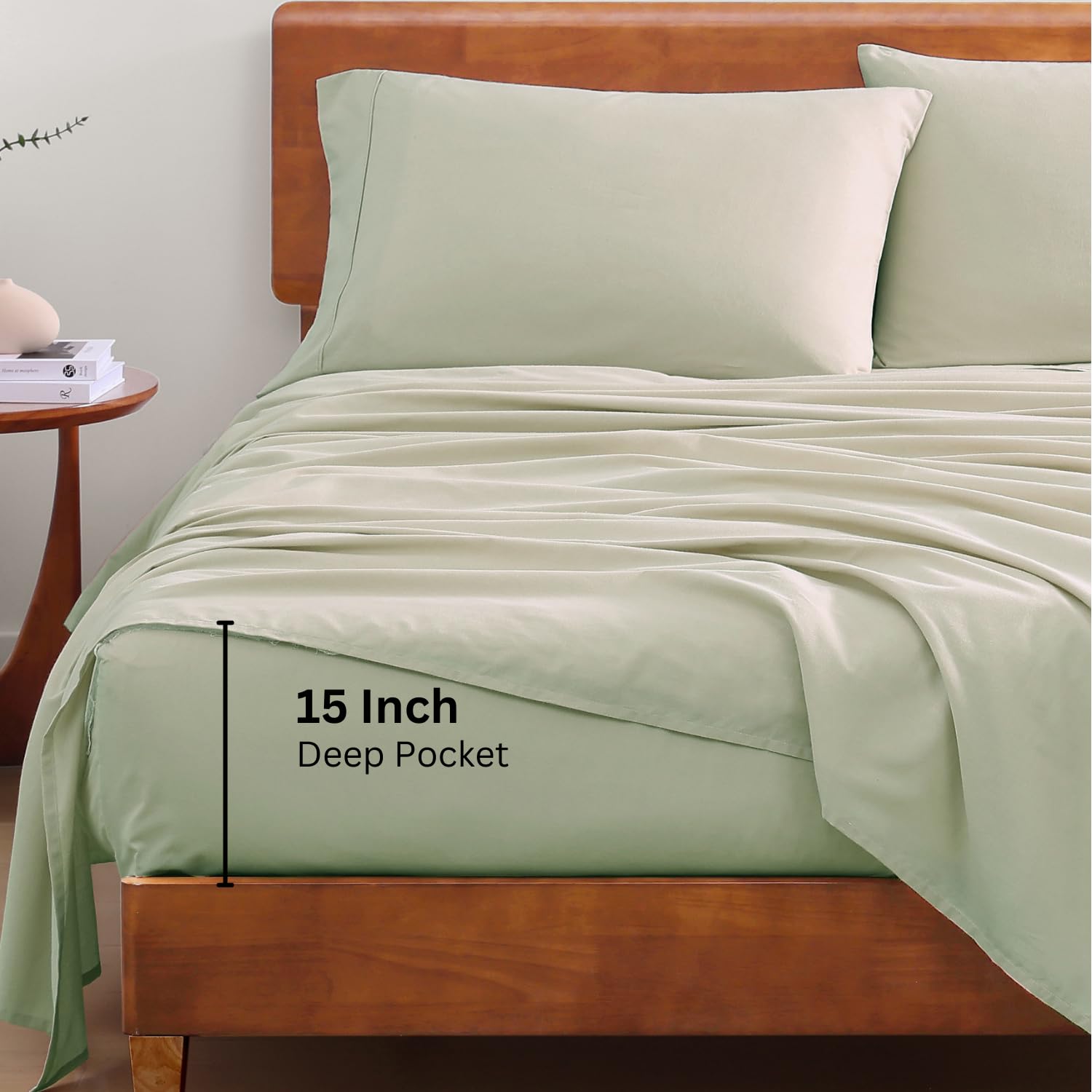 LANE LINEN 100% Organic Cotton Sheets Queen Size Bed Set, Machine Wash Eco Friendly Sustainably Produced Cotton Queen Sheet Set, Soft & Comfy Long Stabple Naturally Cooling Sheets– Mineral
