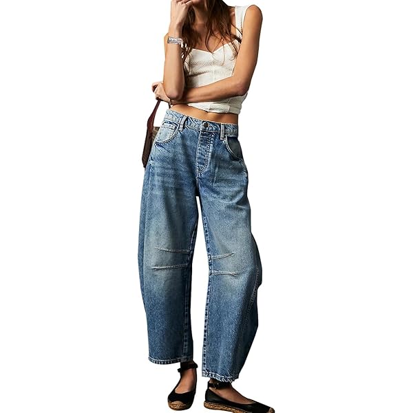 Vrouwen Low Rise Baggy Jeans Y2K Rechte Brede Pijpen Losse Boyfriend Denim Broek Met Zakken E-Girls Streetwear, A-blauw, L