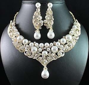 necklace rhinestone pearl jewelry earrings bridal victorian amazon gold necklaces 1940s sets austrian wear history costume 1940 pearls used dress