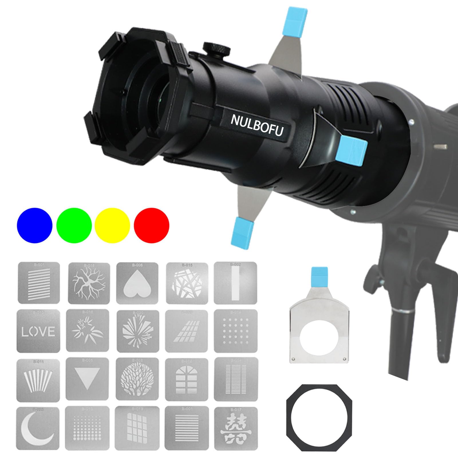 Photo 1 of NON FUNCTIONAL - PARTS ONLY ----------------------------------------------------------------Bowens Mount Spotlight Conical Optical Snoot kit, Photography Lighting Accessory with 20 Gobos & 4 Color Filters, 360° Rotatable, Compatible for Aputure Amaran God