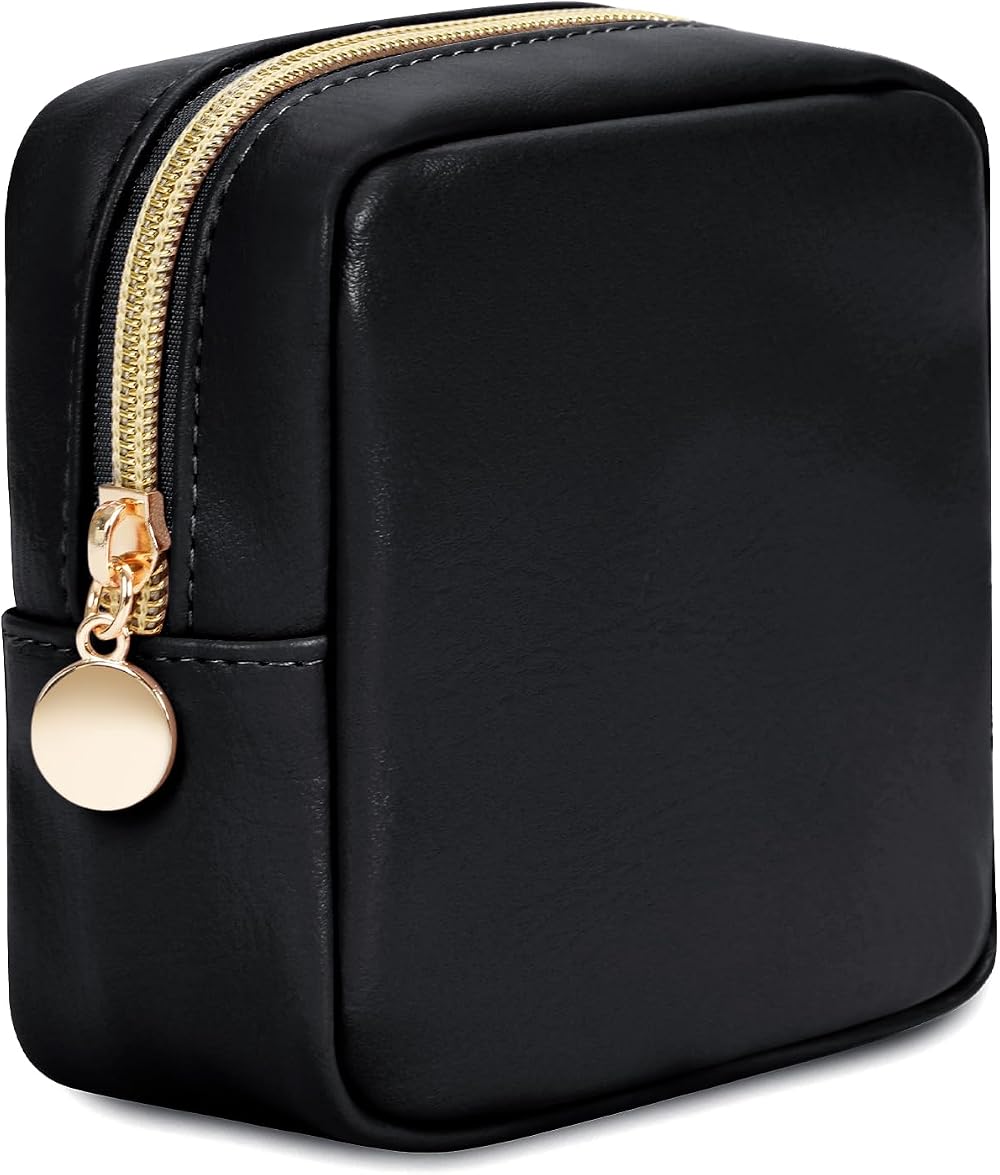 Wandering Nature Small Makeup Bag Vegan Leather, Black, 12x5x12 cm