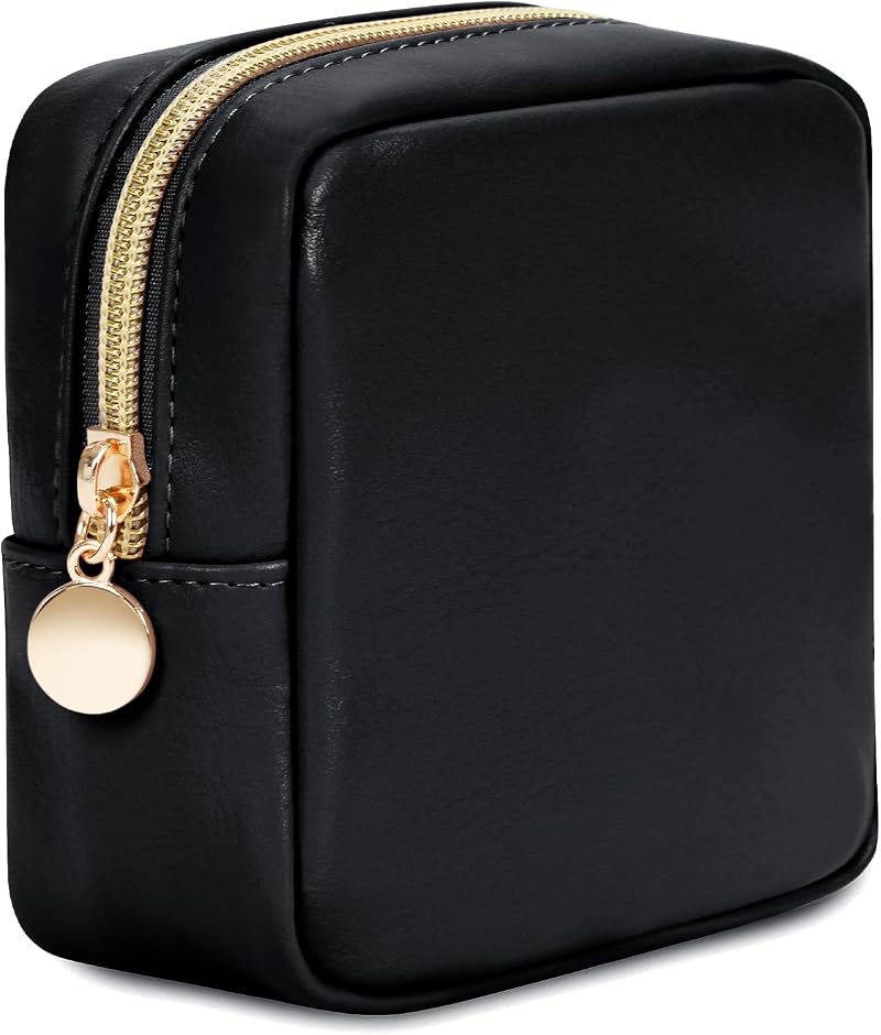 Wandering Nature Small Makeup Bag Vegan Leather, Black, 12x5x12 cm