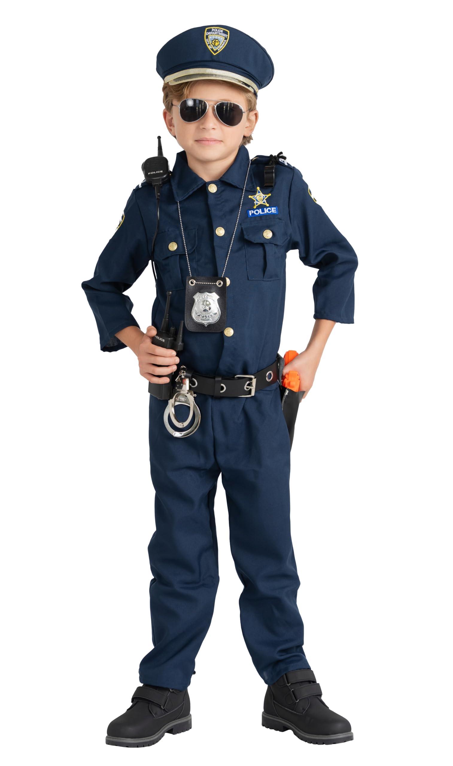 Photo 1 of Dress Up America Police Costume for Kids – Realistic Cop Uniform with Shirt, Pants, Hat & Accessories - Halloween Costume