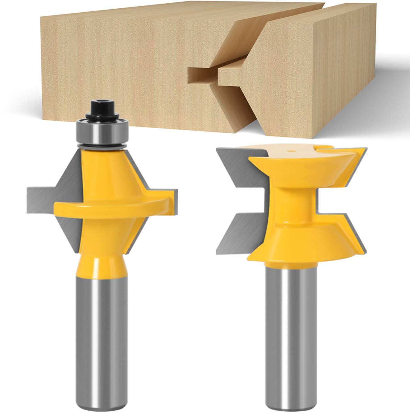 1/2 Inch Shank Router Bit Set 120 Degree Tongue Groove Router Bit Set with Edge Banding Woodworking Groove Chisel Cutter Tools, 2 Pieces