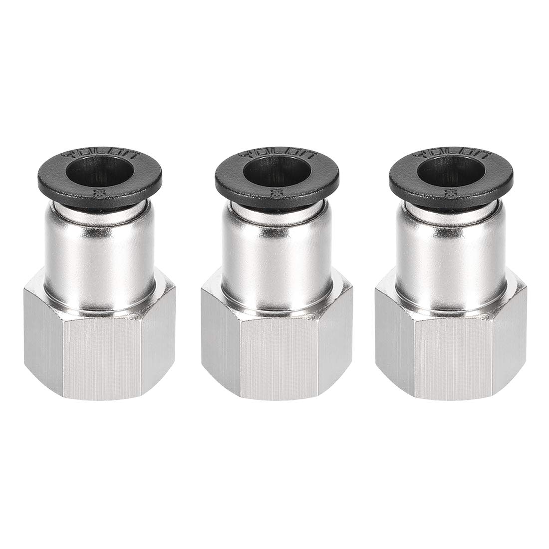 sourcing map Push to Connect Tube Fitting Adapter 8mm Tube OD X 1/4PT Female Straight Pneumatic Connecter Pipe Fitting 3pcs