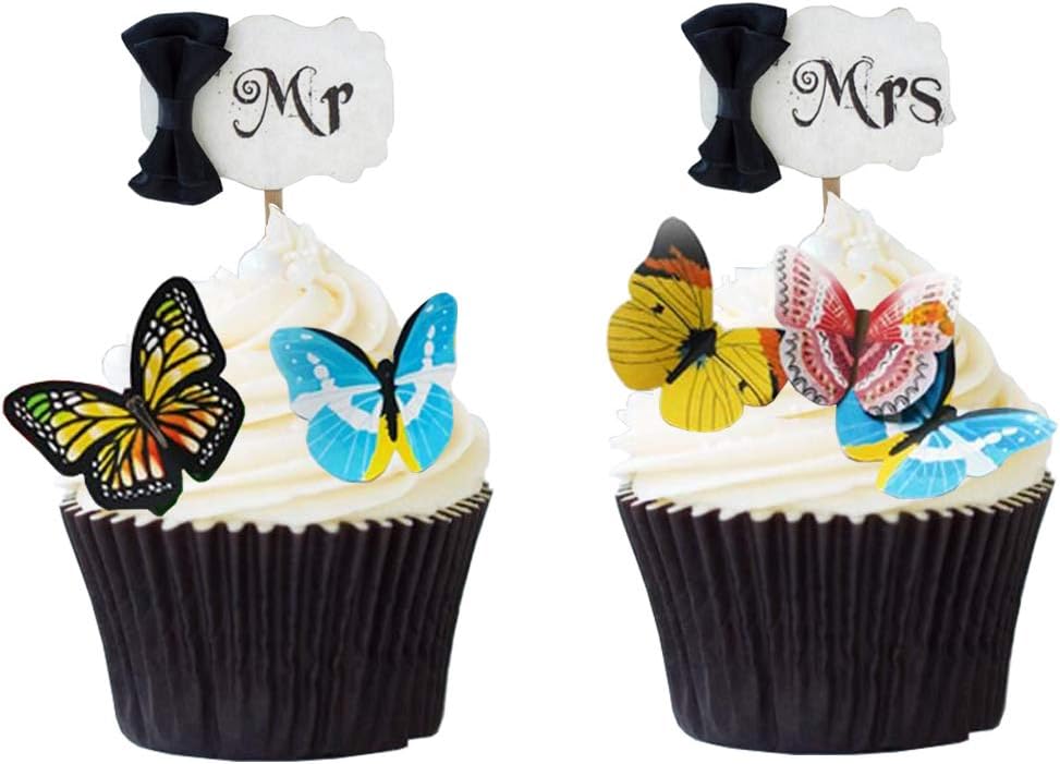 40 Pcs Edible Butterfly Cupcake Toppers, Rice Paper Cake & Cupcake Toppers for Birthday Party Family Gathering Wedding Graduation Food Decoration(Assorted Butterflies)