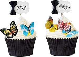40 Pcs Edible Butterfly Cupcake Toppers, Rice Paper Cake & Cupcake Toppers for Birthday Party Family Gathering Wedding Graduation Food Decoration(Assorted Butterflies)