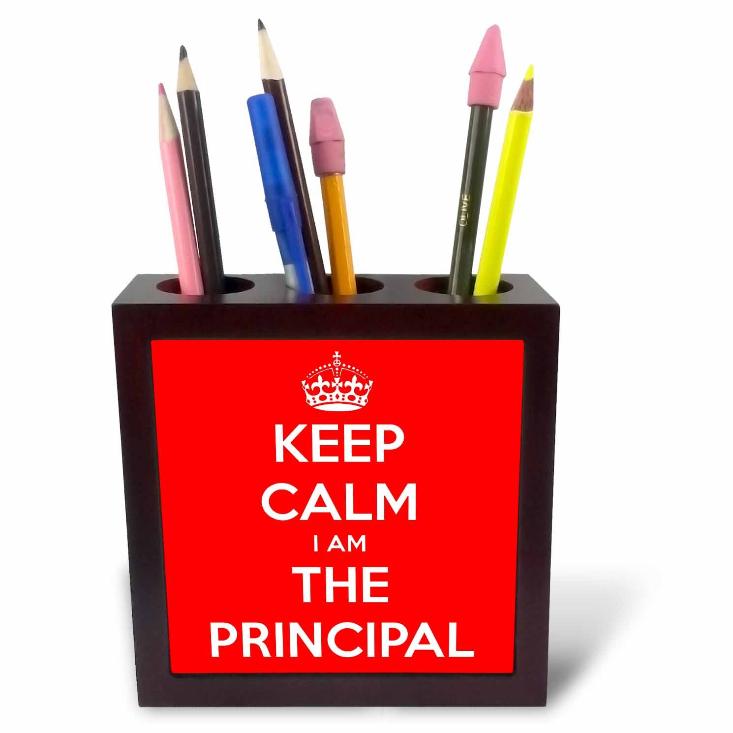 3dRose Keep Calm I Am The Principal Red-Tile Pen Holder, 5-Inch (Ph_216310_1), 5 Inches