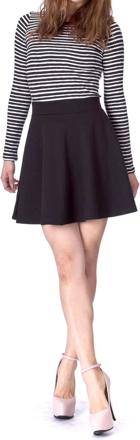 Basic Solid Stretchy Cotton High Waist A-line Flared Skater Mini Skirt at  Women’s Clothing store
