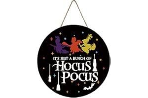 Ohiyoo Halloween Hocus Pocus Door Sign Just A Bunch of Hocus Pocus Welcome Sign for Front Door Halloween Sanderson Sisters Hanging Sign Door Wooden Hangers Halloween Decorations for Door Wall