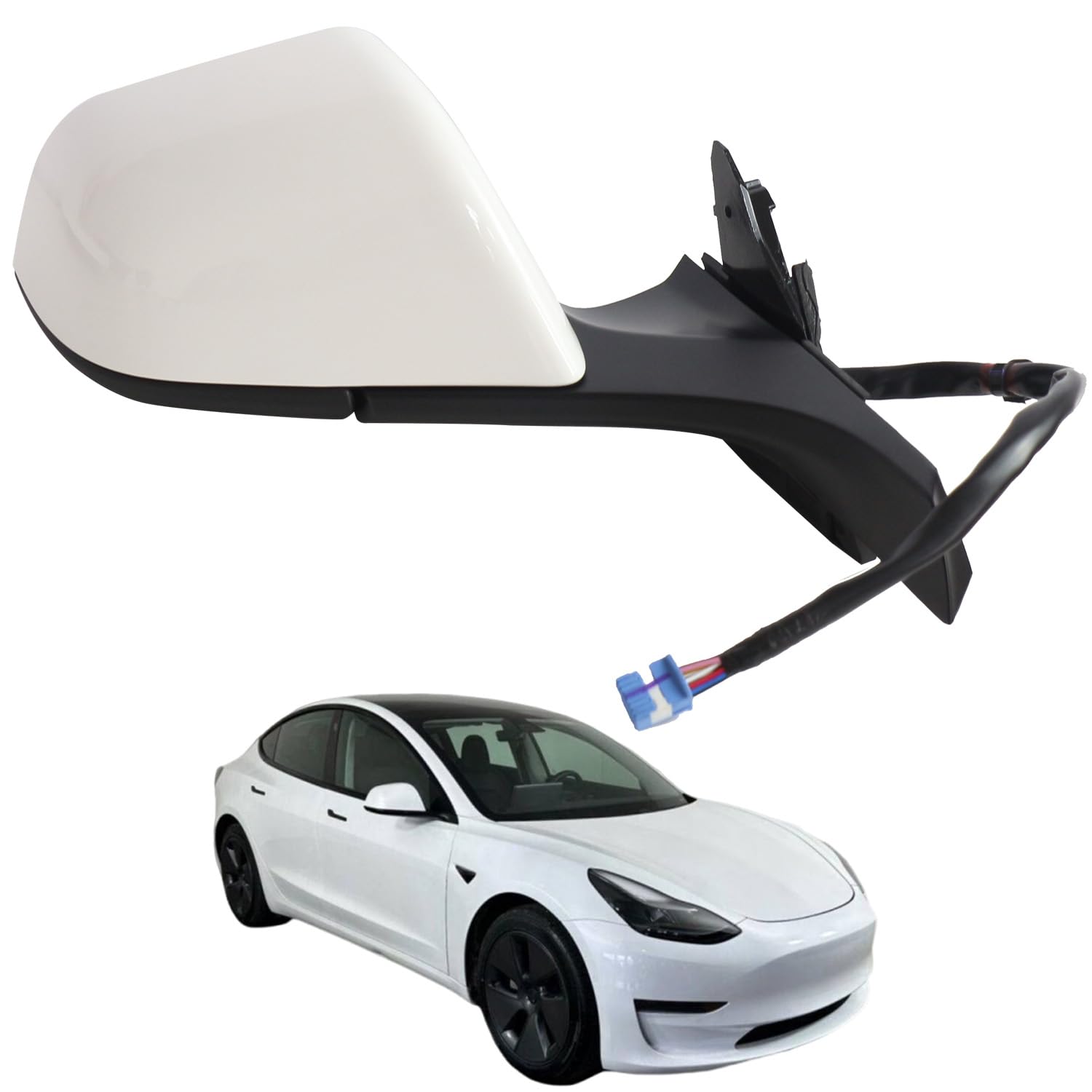 Photo 1 of Liizoo Side Mirror Car Door Mirror Fits for Tesla Model 3 2017-2023 Right Passenger Side,Power Adjustable-Heated Glass-Memory Recall, 51167177128, White RH,13-Pins