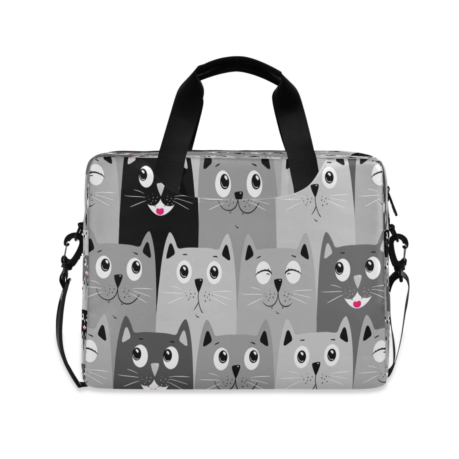 Mnsruu Unisex Adult Cat Laptop Bag 15.6 inch Briefcase, Canvas, Animal Print, 3D Printed Design, Velvet Liner, Shoulder & Cross-Body Strap, 3 Compartments, 3 Pockets, 0.55kg, 15x11x0.79 inches