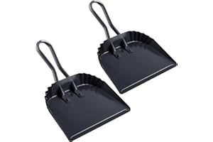 Mumufy 4 Pack 12 inch Heavy Duty Metal Dustpan Large Wide Dust Pans for Household Handheld Wide Scooper and Debris Cleaning Tool Ideal for Home and Commercial Use(Black)
