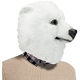 AQKILO Polar Bear Mask Plush Animal Latex Full Head Realistic Masks Fancy Dress for Halloween Carnival Costume Party