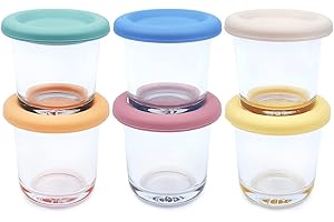 Elk and Friends 4oz Borosilicate Glass Baby Food Storage Jars with Silicone Lid | Strong Glass | Set of 6 | Microwave, Oven & Dishwasher Safe | Infant and Babies