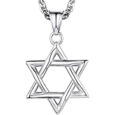 U7 Star of David Necklace for Men Women Gold/Stainless Steel Hexagon Pendant with Cross/Ruby Stone/Classic Jewish Isael Necklaces, Length 22" 24" 26"