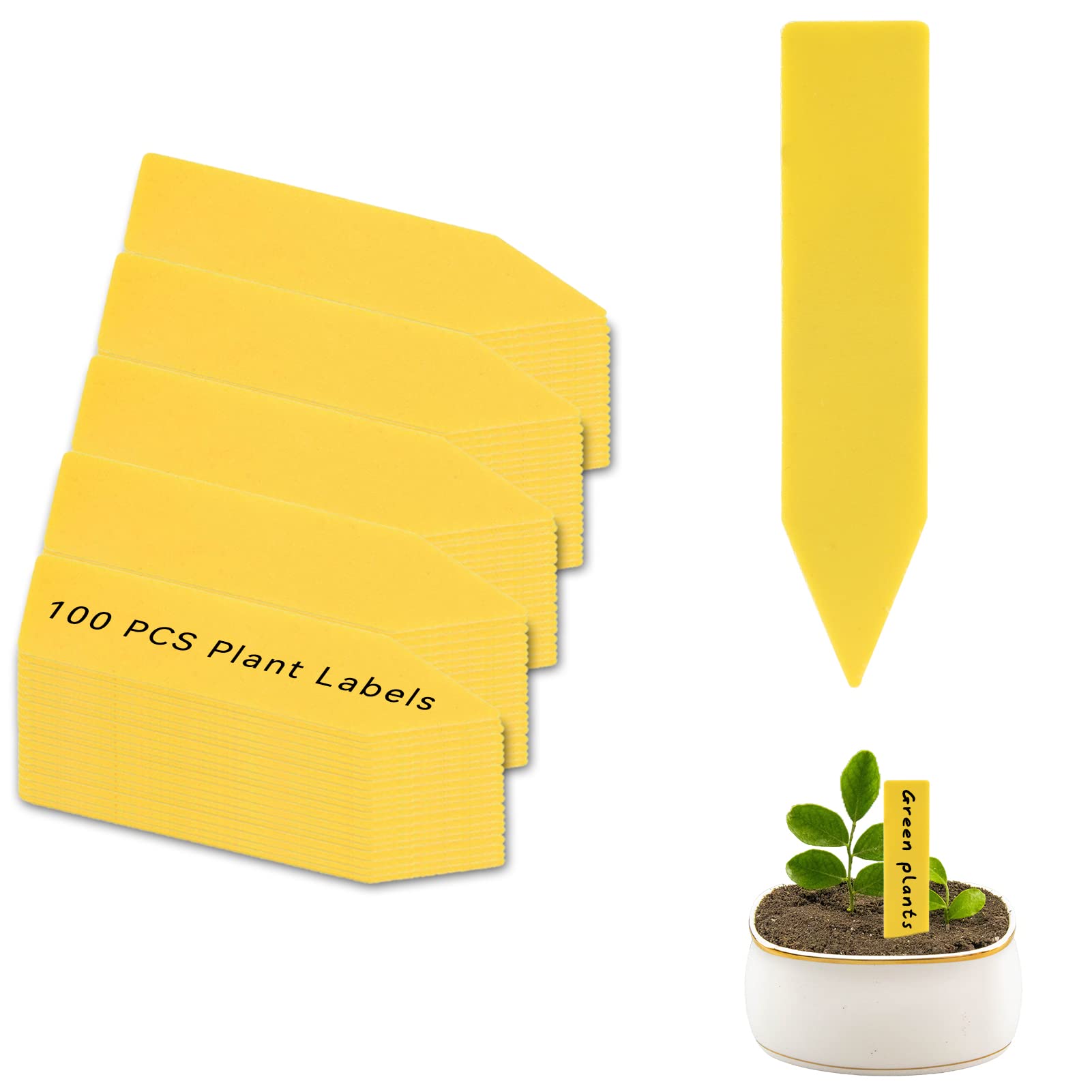 100Pcs Waterproof Plant Labels, Yellow Garden Labels Plastic Plant Markers Garden Stake Tags Plant Tags Seed Label for Outdoor Plants Garden Seed Potted Flower, 5cm