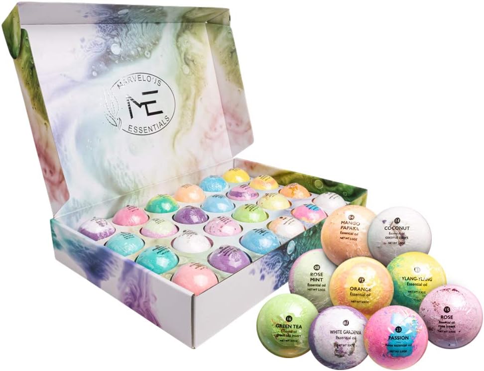 Marvelous Essentials Bath Bombaaaaaaaaaaaaaaaaaaaaaaaaaaaaaaaaaaaaaaaaaaaaaaaaaaaaaaaaaaaaaaaaaaaaaaaaaaaaaaaaaaaaaaaaaa Gift Set for Women | 24 Aromatherapy BathBombs Crafted from Pure Essential Oils | Fizzy Spa Relaxing Bubble Bath Bombs Make a Great Gift Idea for Women & Kids: Health & Personal Care