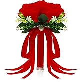 BERYLER Wedding Bouquets for Bride, Small Bridal Flower for Bridesmaid, Artificial Red Toss Rose